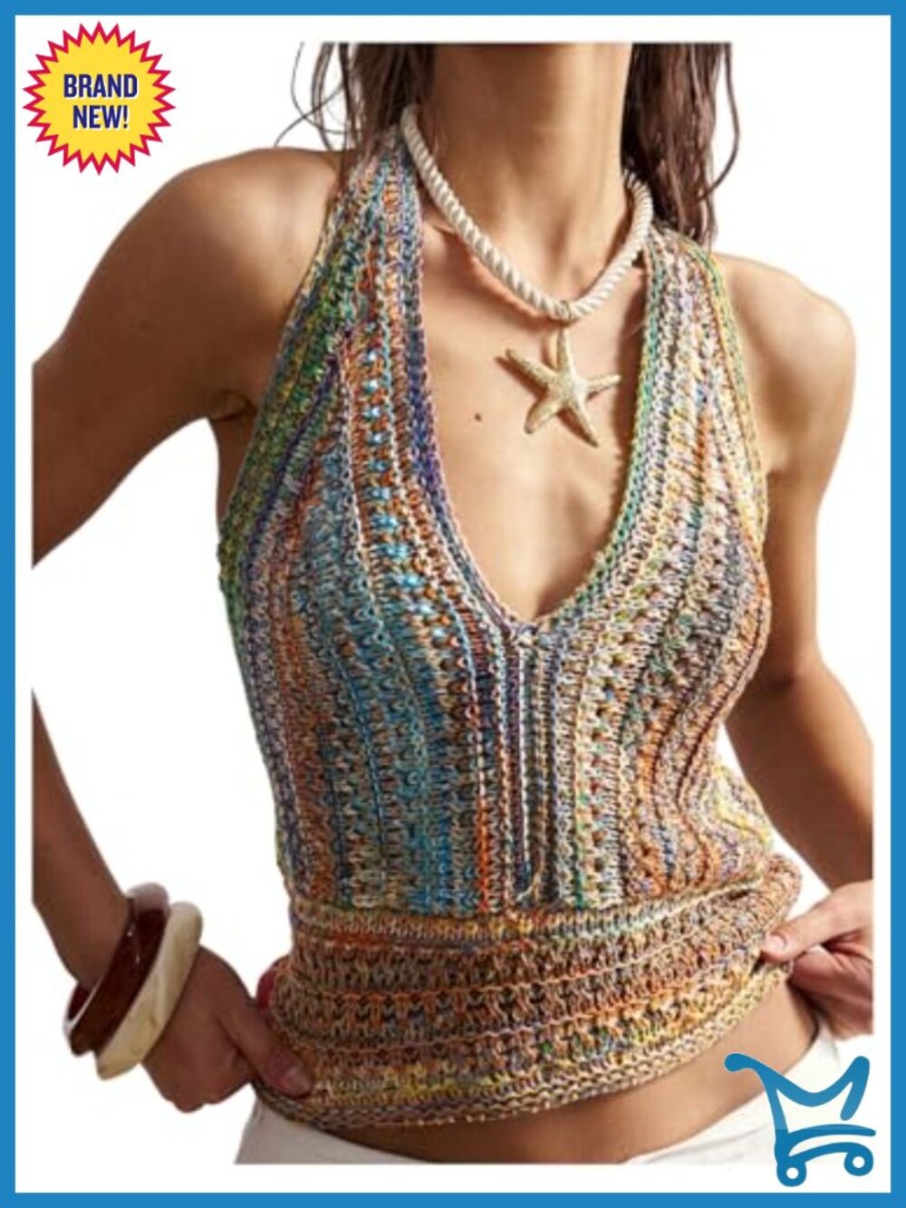 Womens Crochet Knit Halter Crop Top Backless Tie Back Sweater Vest